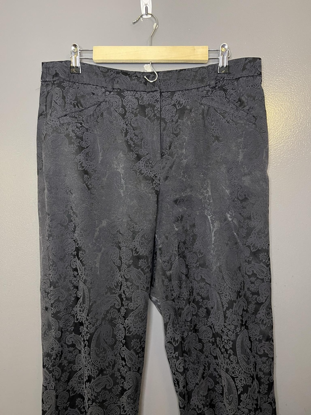 Willi Smith Pants Womens 14 Black Paisley Stretch Straight Leg Dress Career